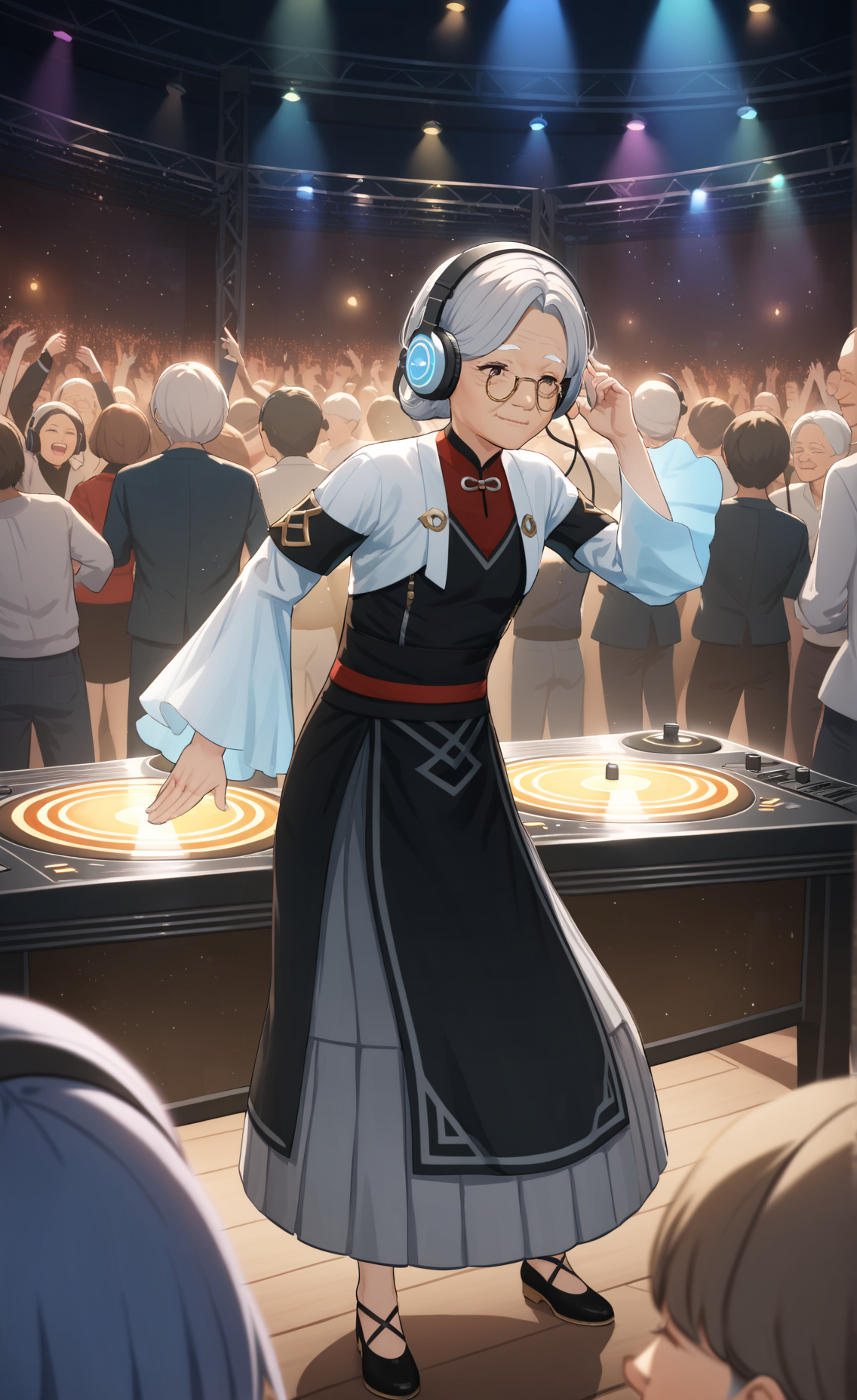 01528-1073149734-8k, best quality, masterpiece, (ultra-detailed), (high detailed skin), _An elderly woman stands behind a DJ booth, wearing headp.png